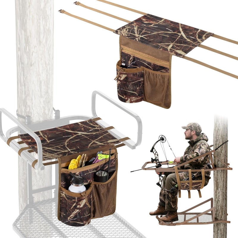 Smasrob Universal Tree Stand Seat Replacement with 3 Pockets, Adjustable Tree Stand Seat with Metal Buckles, Fits Most Ladder Tree Stands, Camouflage - Image 1